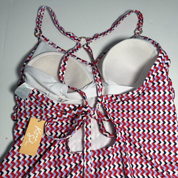 Kona Sol One-Piece Swimsuit Women’s Size 18 Red White Blue Zigzag Strappy Back - Picture 11 of 15